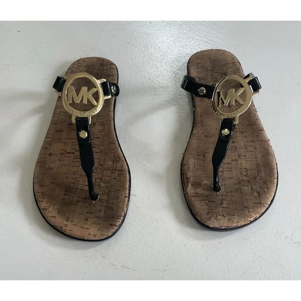 Michael Kors Women Black Logo Thong Sandals Slip On Jelly Summer Flip Flop Sz 7